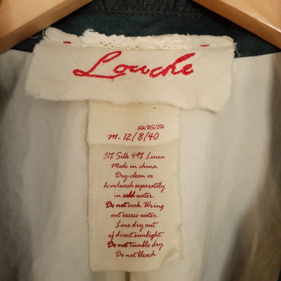 Modcloth Louche Silk Linen Embroidered 2-Button Blazer Teal Green Size 8 - Picture 3 of 11